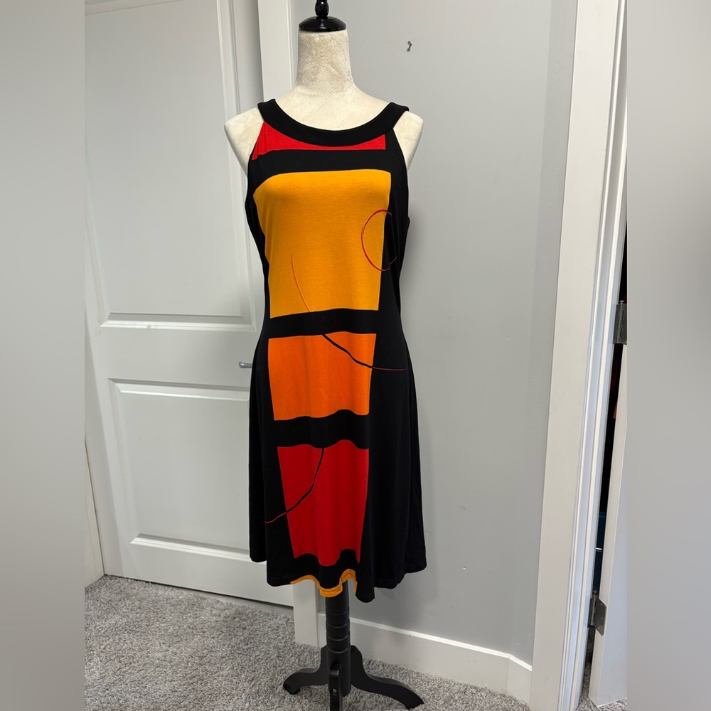 Joseph Ribkoff Abstract Yellow, Orange, Red Sheath Mini Dress - 10 - Picture 2 of 10